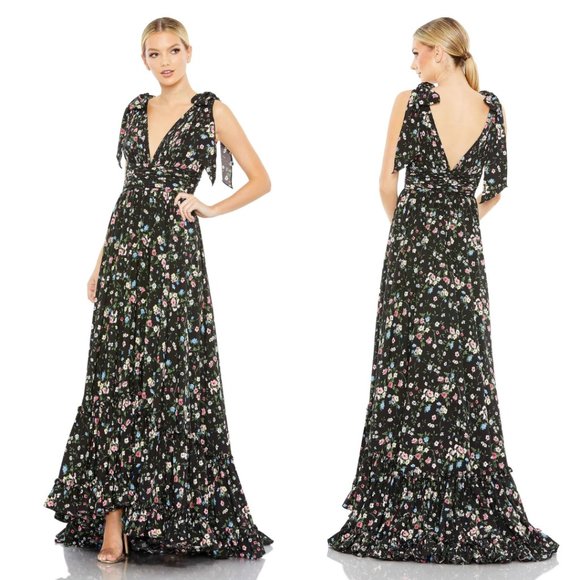 MAC DUGGALFLORAL PRINT SOFT TIE SLEEVELESS TIERED GOWN 50657